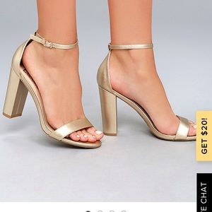 Lulu’s gold Taylor ankle strap heels